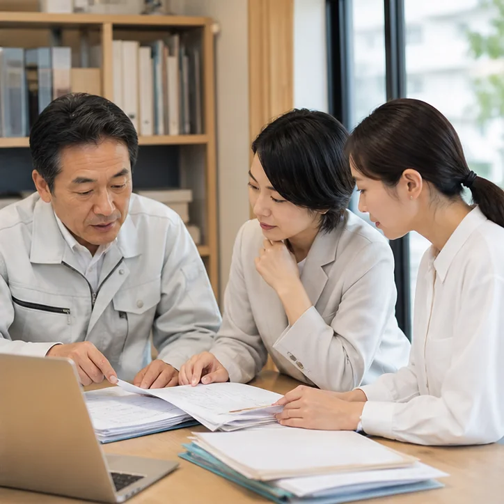 建設業の経理の運用を見直す様子