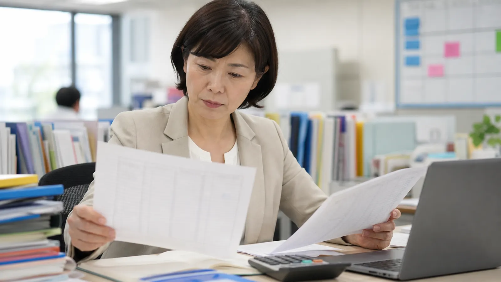 人材派遣業の契約・給与・請求照合の管理表を確認する担当者