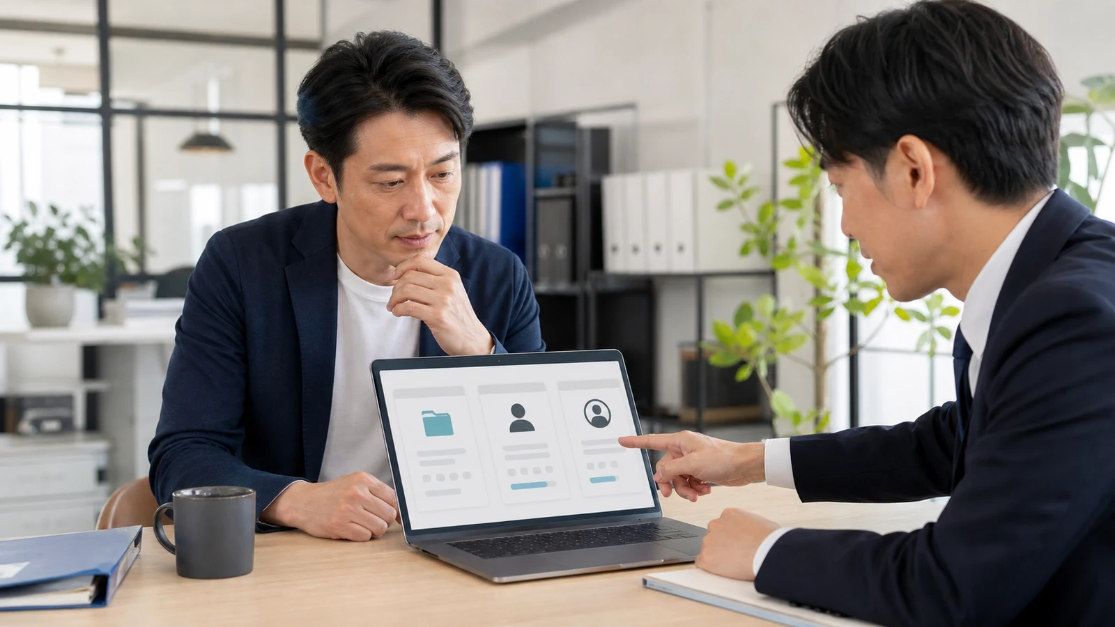 会社が会計クラウドの管理者権限とデータ出力と委託先アカウントを確認する様子