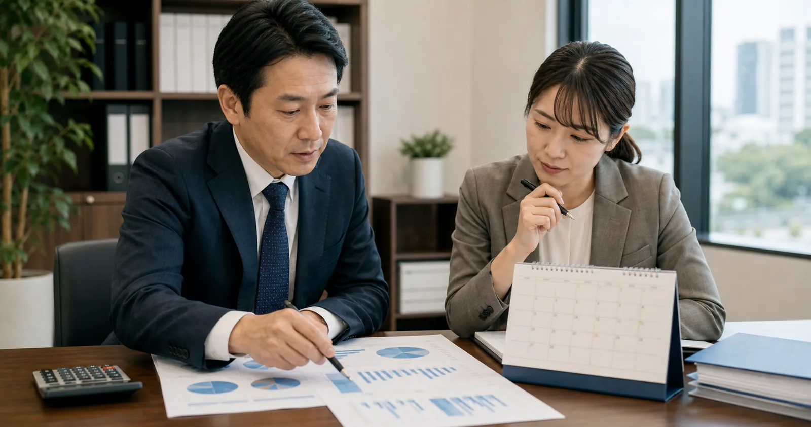 資金繰りに関する経理資料を確認する中小企業の担当者