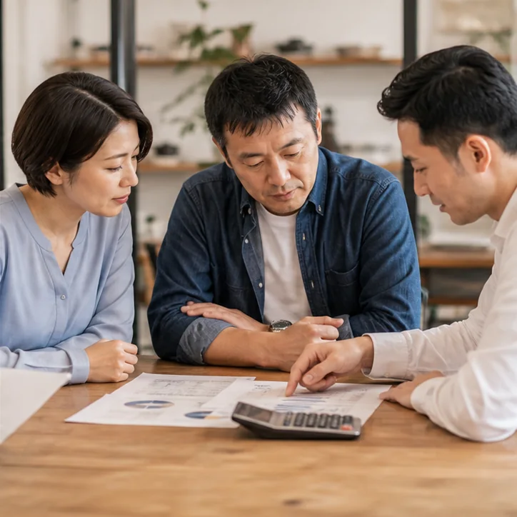 経営者が毎月確認したい3つの財務指標の改善方法を話し合う事業者と専門スタッフ
