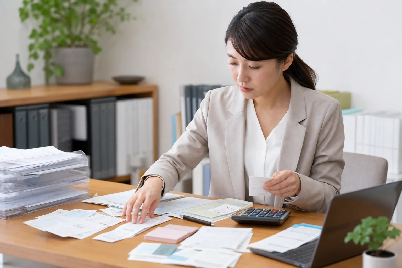 起業と経理に関する資料を確認する中小企業の担当者