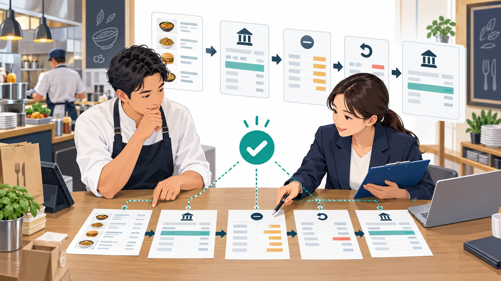 Uber Eatsの注文、売上、税、手数料、調整、週次支払、銀行着金を照合する工程