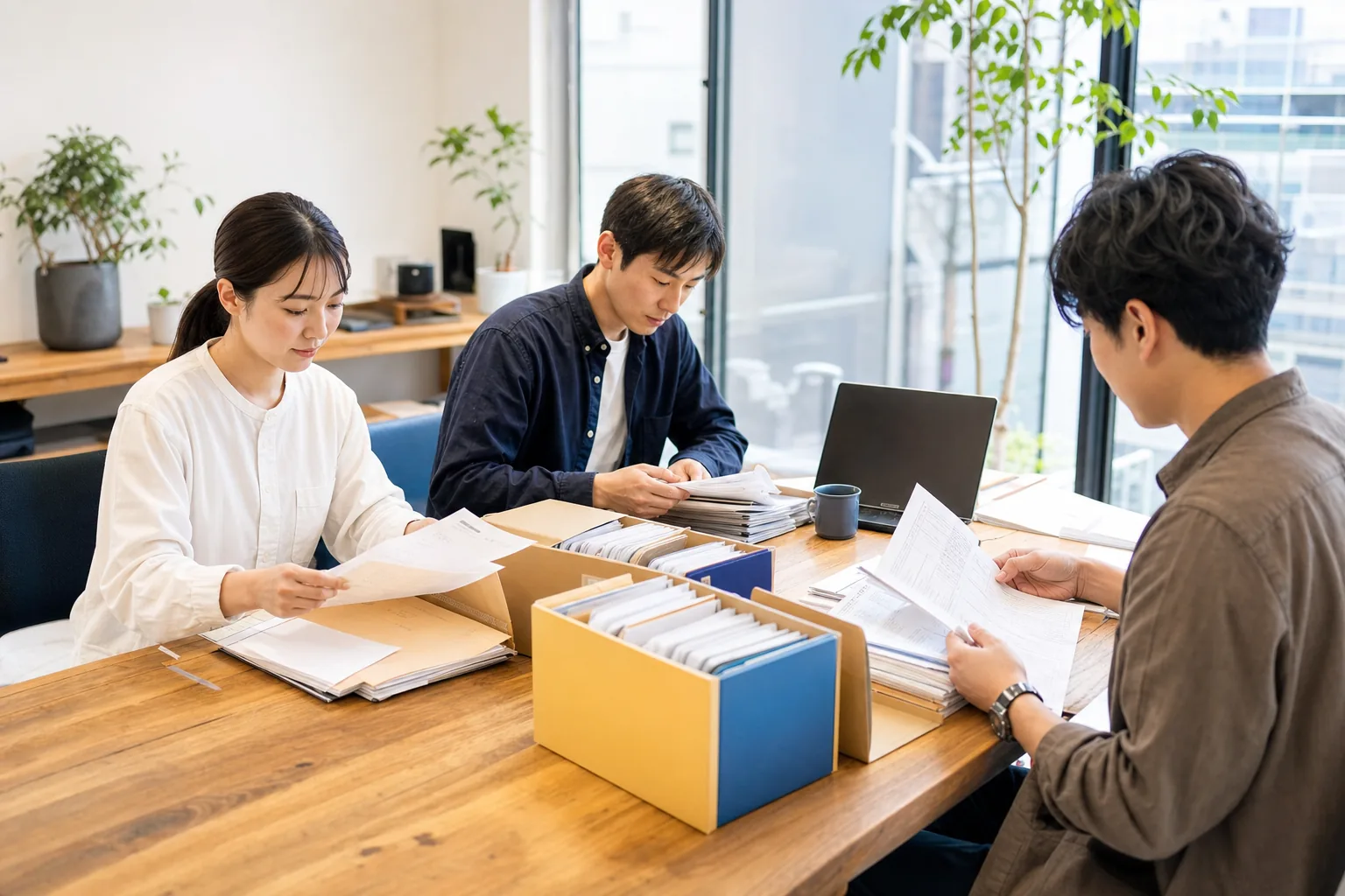 ベンチャー企業の経理体制の管理表を会社責任者と経理支援担当者が確認する図