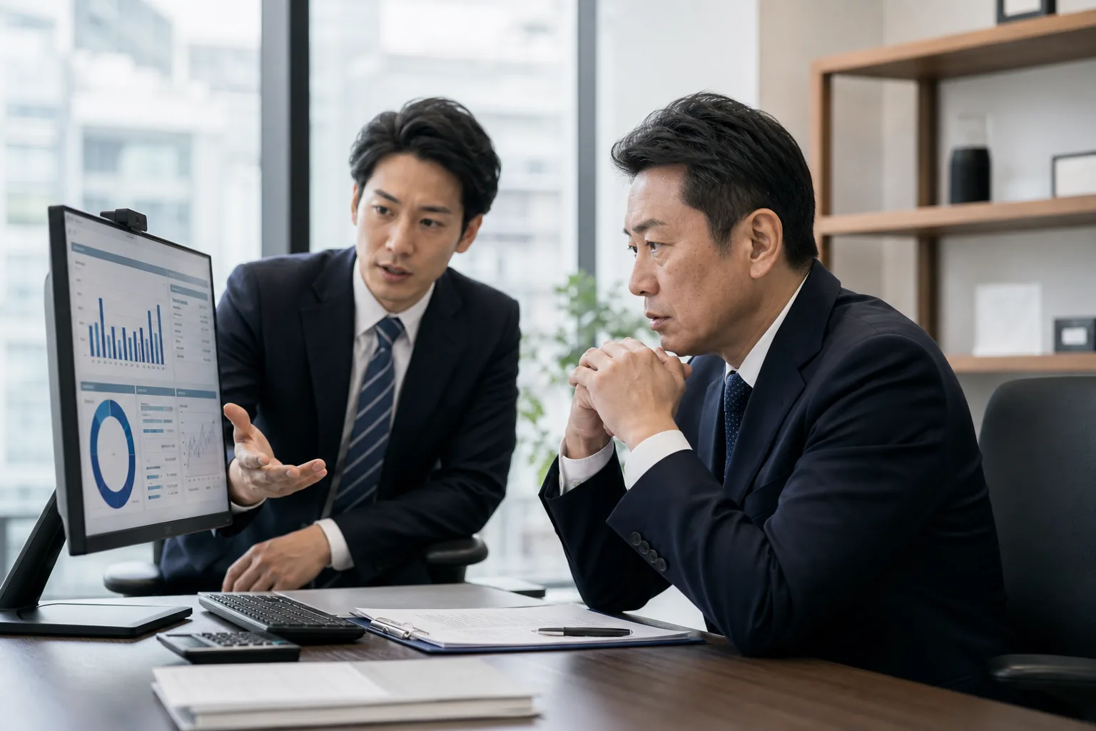 クラウド会計に関する資料を確認する中小企業の担当者